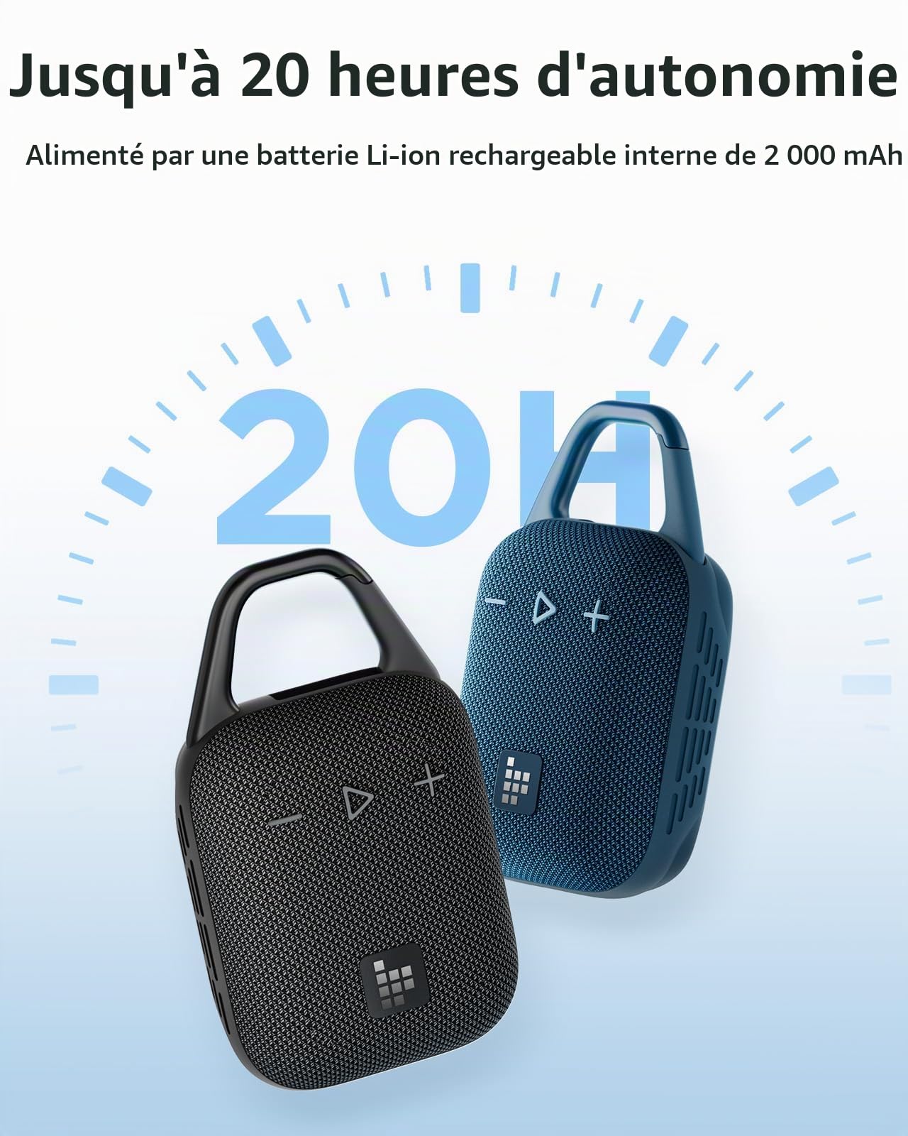 Tronsmart Mirtune H1 Enceinte Portable Bluetooth 5.3, IPX7 Waterproof, 20 Heures de Lecture, Son Fort et Basses puissantes, EQ personnalisé, pour Le Cyclisme, l'escalade, Les Voyages - Bleu