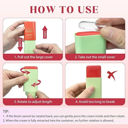 Miniatura 6 de Barra de rubor para mejillas  Varita de rubor de maquillaje en crema, barra hidratante sólida para tinte de mejillas, natural, mezclable,