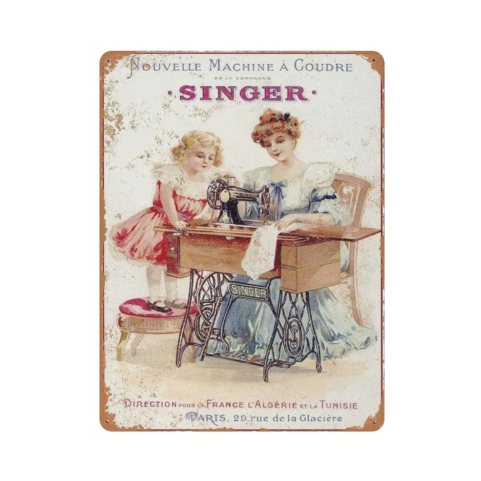 Metal Tin Sign Sewing Machines Vintage Tin Poster Metal Sign Wall Decoration Country Kitchen Home Garage Decor 16"x12"