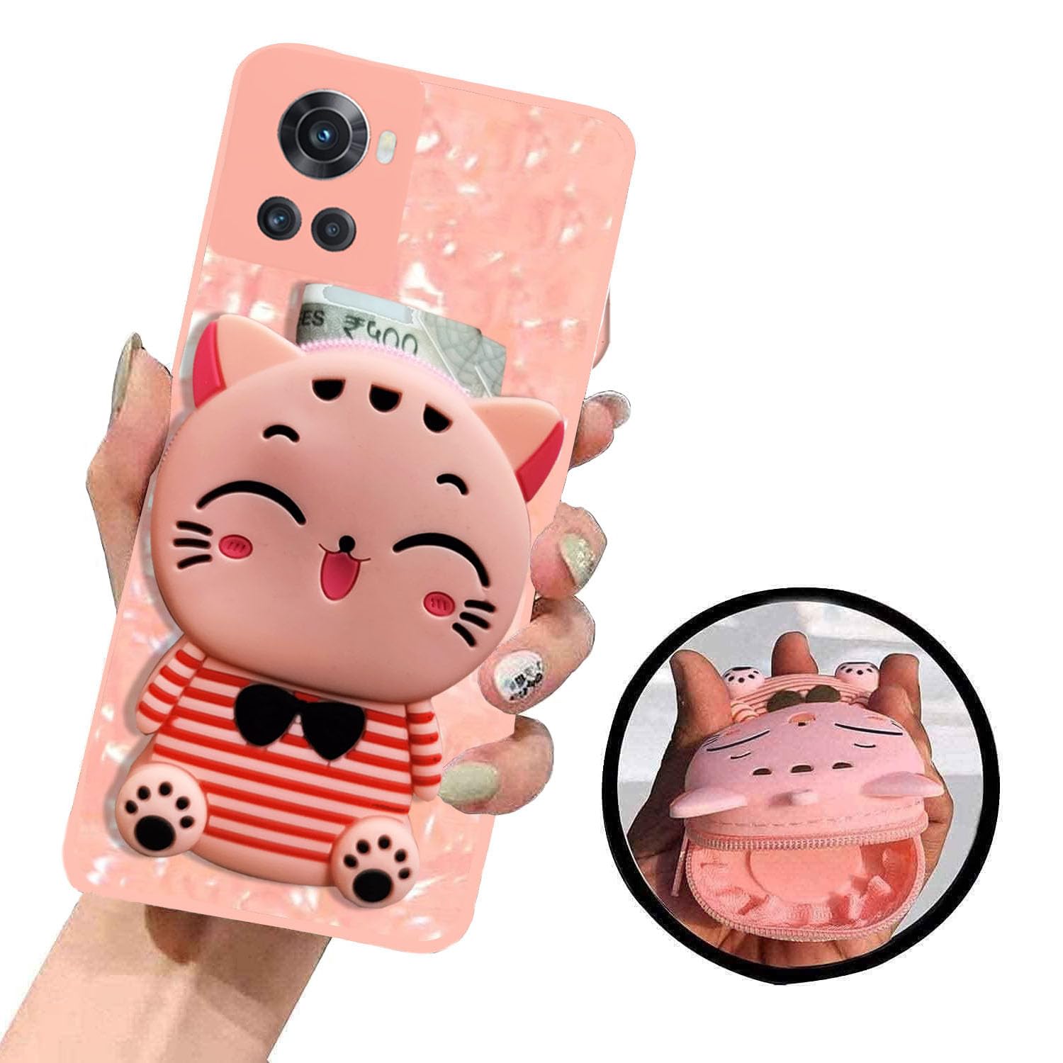 KC Back Cover for Oneplus 10R 5G, Cute Cartoon Lucky Cat Stripe Kitten with Purse Soft Bumper Silicone Shockproof Case (Pink) (B0B6RP6GBK) Amazon Price History, Amazon Price Tracker
