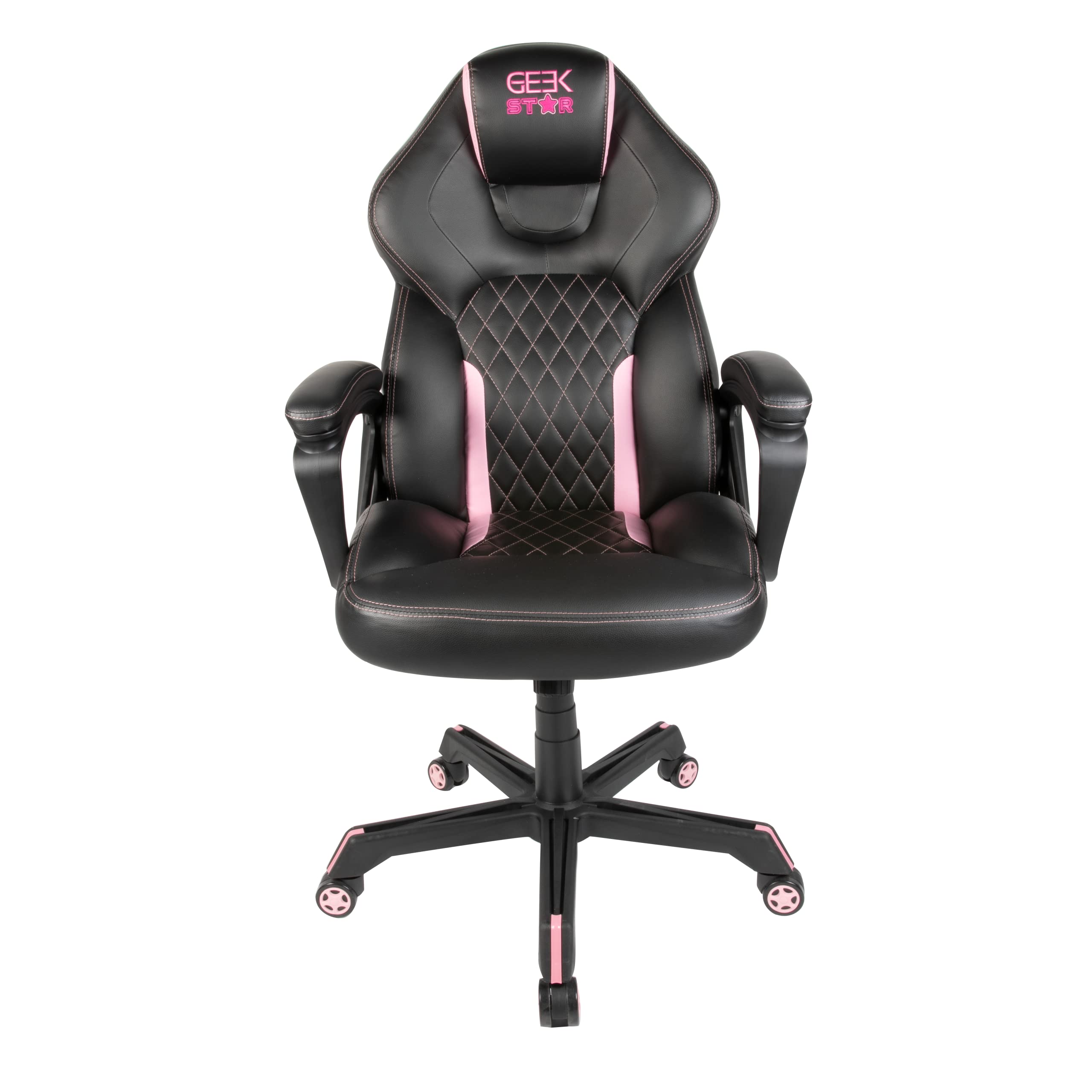 Konix Geek Silla de Oficina Gaming Star Onyx - Inclinación del Asiento 15° - Altura Ajustable - Cuero sintético - Negro y Rosa