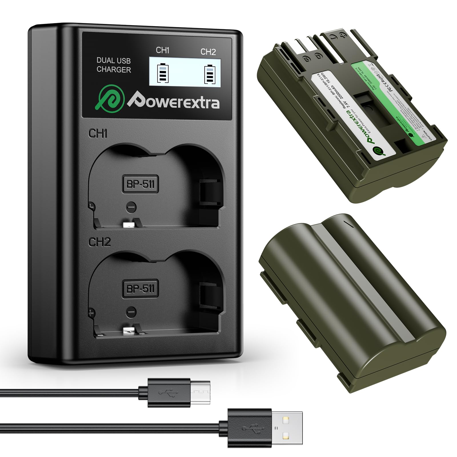 Amazon | Powerextra Canon BP-511/BP-511A 互換バッテリー2個セット+ 