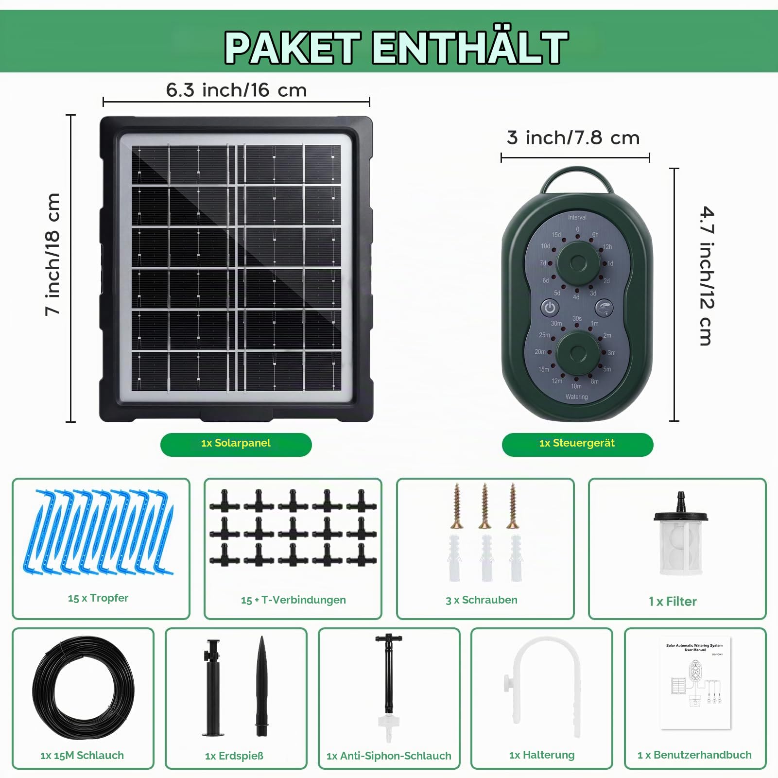 Solar Bewässerungssystem Automatische Set, Solar Automatische Bewässerungssystem Garten mit Timer und 15 Tropfer DIY BewäSserung Modi für Topfpflanzen, Garten, Balkon Pflanzen, Gewächshaus