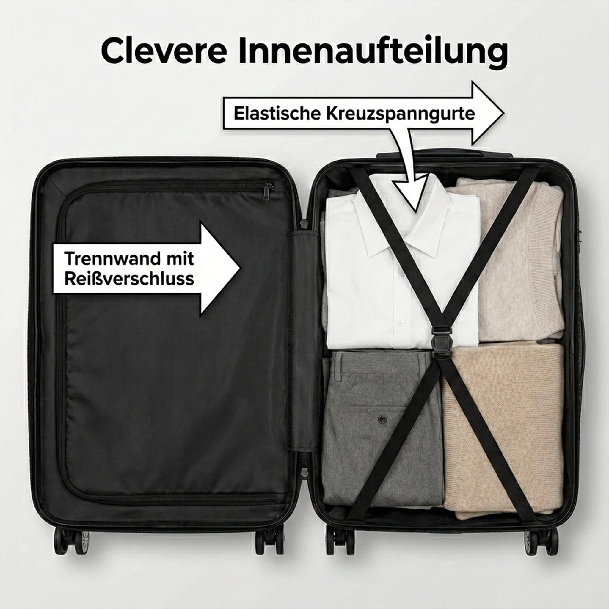 POSH Kofferset 3 teilig Hartschale ABS – Reisekoffer Set Handgepäck, Mittel, Groß – Leichtes Trolley Set mit leisen 360° Zwillingsrollen – Stabile Koffer mit Zahlenschloss
