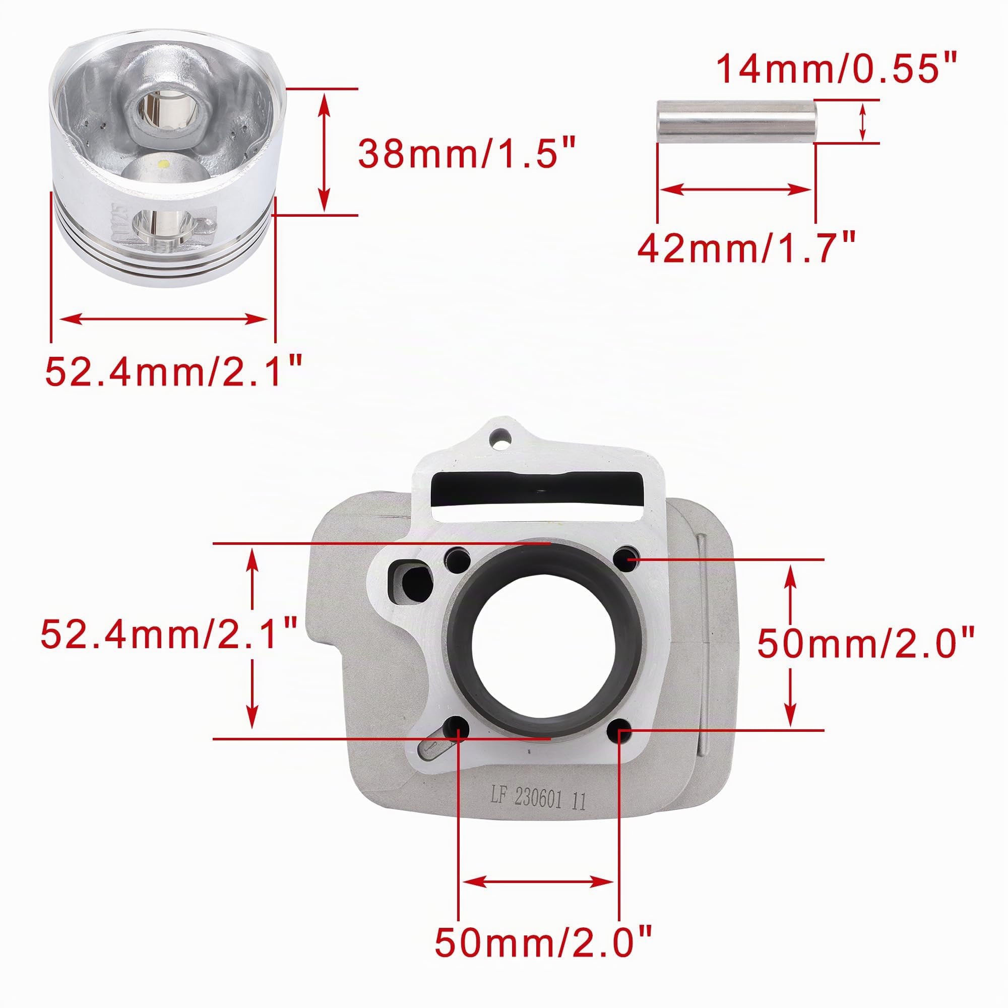 WOOSTAR 52,4mm Aluminium Cylindre à Grand Alésage avec Kit de Segments de Piston Remplacement pour Lifan 110cc 125cc 4 Roues moto ATV Quad Go Kart Dirt Pit Bike Dune Buggy