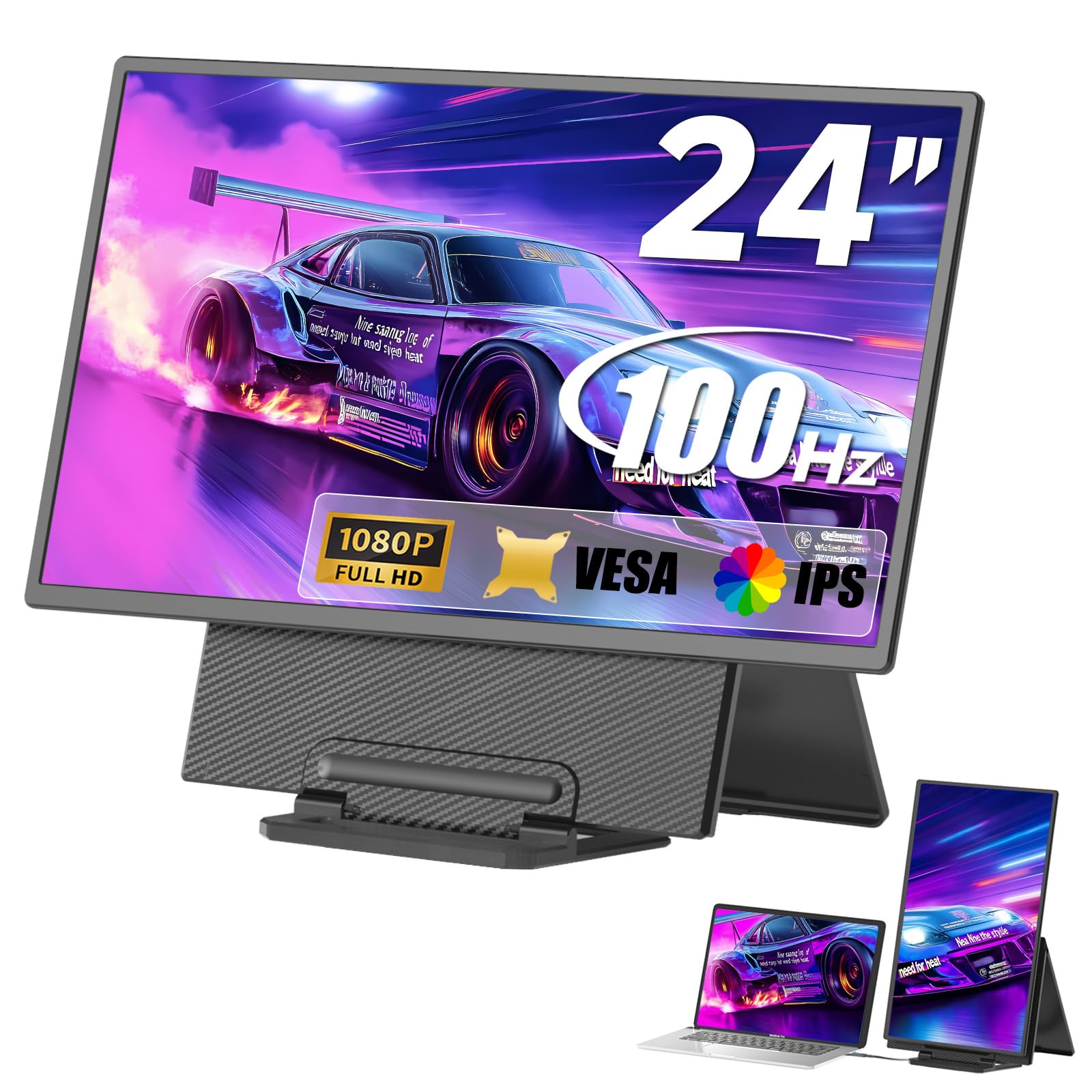 Portable Monitor 24 inch 1080P FHD 100Hz Laptop Screen Extender Large Gaming Monitor IPS Display for Laptop Desktop
