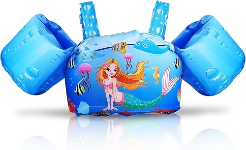 Kids Swim Vest for 22-60 Pounds Boy and Girl, Toddler Training Jacket with Arm Water Wings, Children Swimming PoolBeach Jumper for 2,3,4,5,6,7 Years