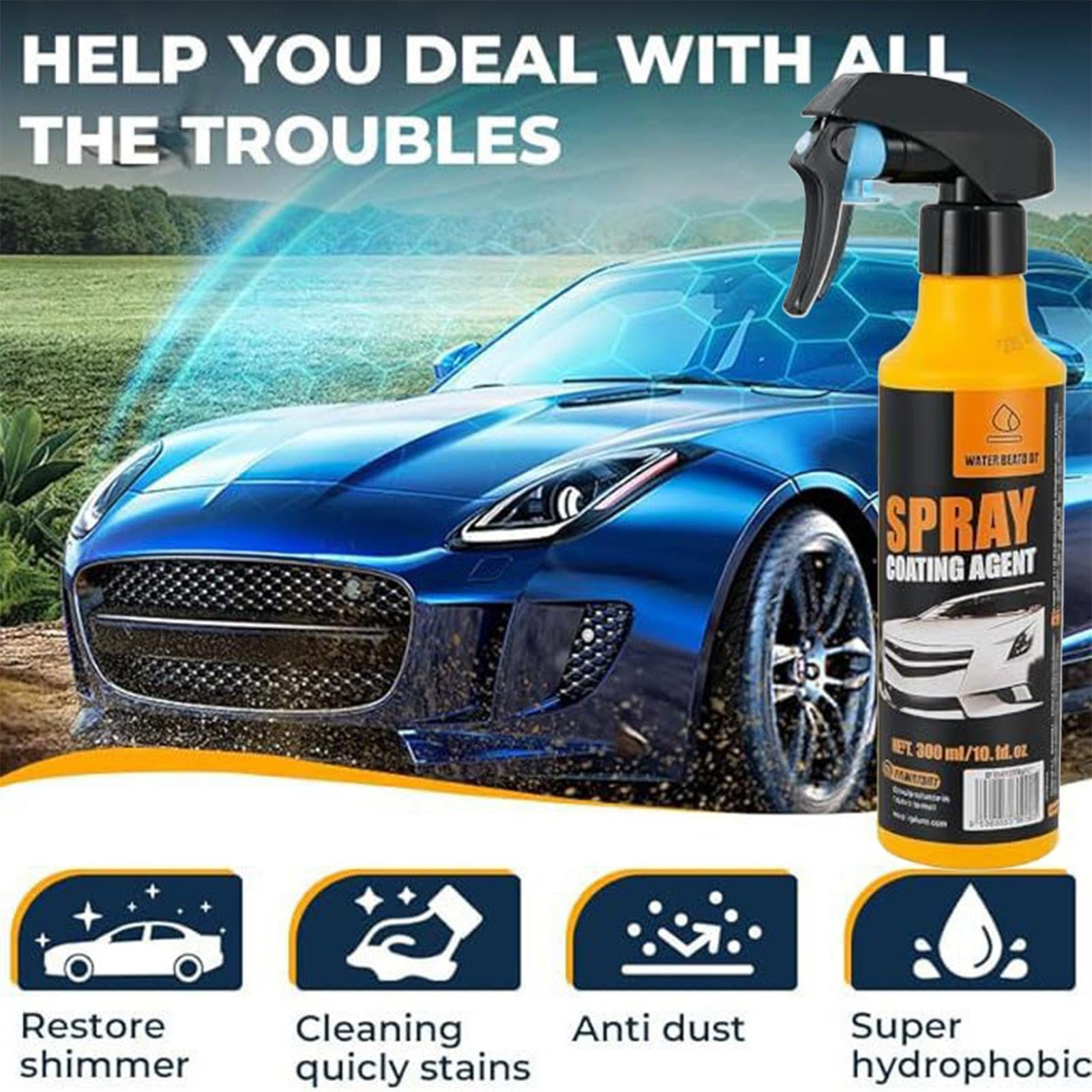Nano Spray de revêtement de voiture – 10,14 pouces de mastic de peinture | Vernis liquide brillant 300 ml - couche protectrice hydrophobe contre les rayons UV. Idéal pour une finition éclatan