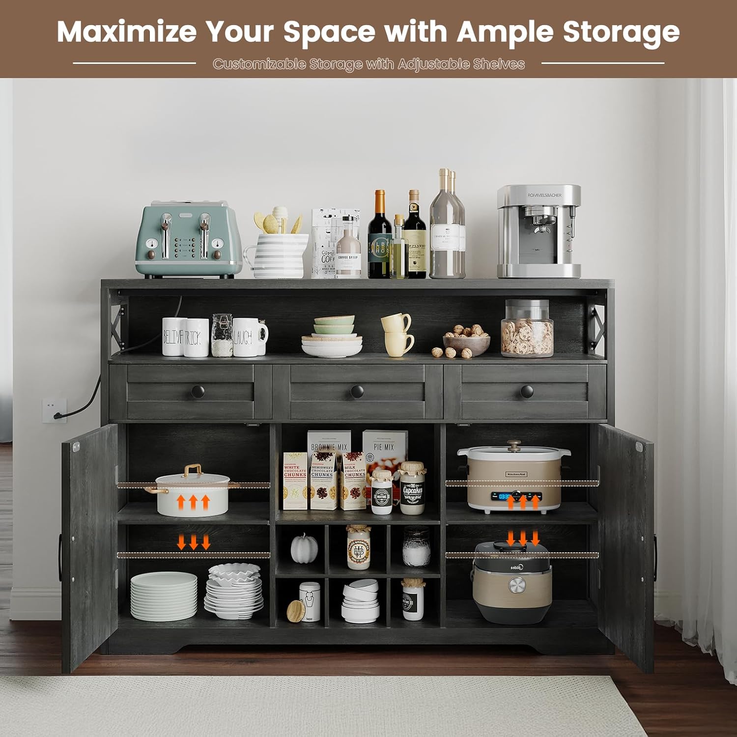 Interior storage of the GRUSIGN Sideboard with adjustable shelves