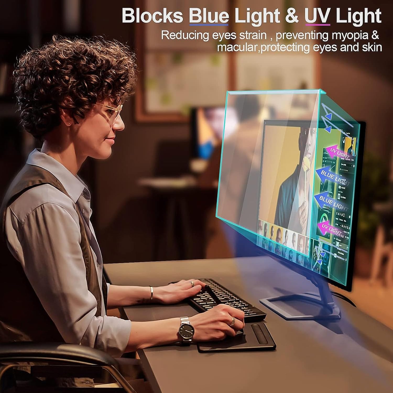 27 Inch Blue Light Blocking Screen Protector, Universal Computer Monitor Screen Filter (WxH: 24.1" x 14"), Anti Blue Light, Eye Protection, Reduce Eye Strain