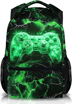 Kids Backpack, Cool Green Gamer Bookbag for Boys 6-8, Boys Gift for Birthday, 17 Inch Leisure Backpack for School Preschool Elementary Kindergarten