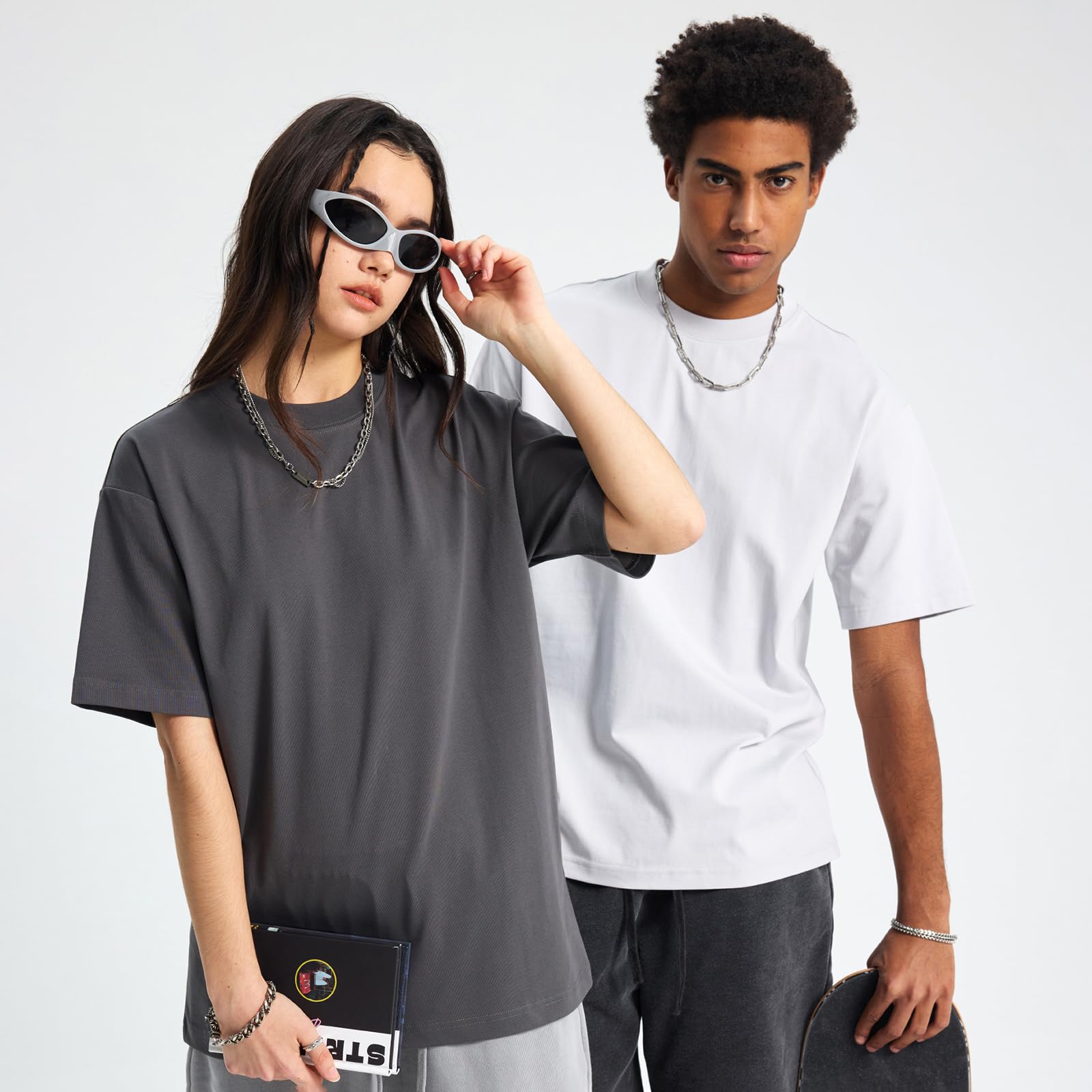 HOUZONIY Herren Oversize Basic T-Shirt, Einfarbig T Shirt Für Herren, Weich & Bequem Sommer Männer Kurzarm Rundhals Set