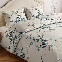 haus & kinder 100% Cotton Queen Size Bedsheet for Double Bed, 1 Cotton Bed Sheet Double Bed (90x100 Inches) with 2 Pillow Covers | 186 TC Bed Sheet Double Bed Floral Grace (Blue) , 186 - 200 tc