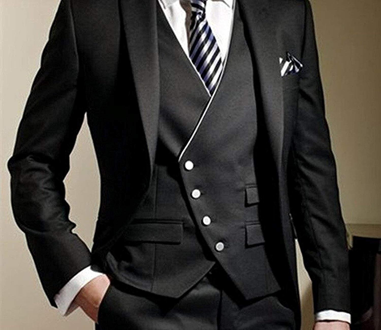 Uomo Giubbotto e Pantaloni Tux da Giacca Monopetto a 3 Pezzi