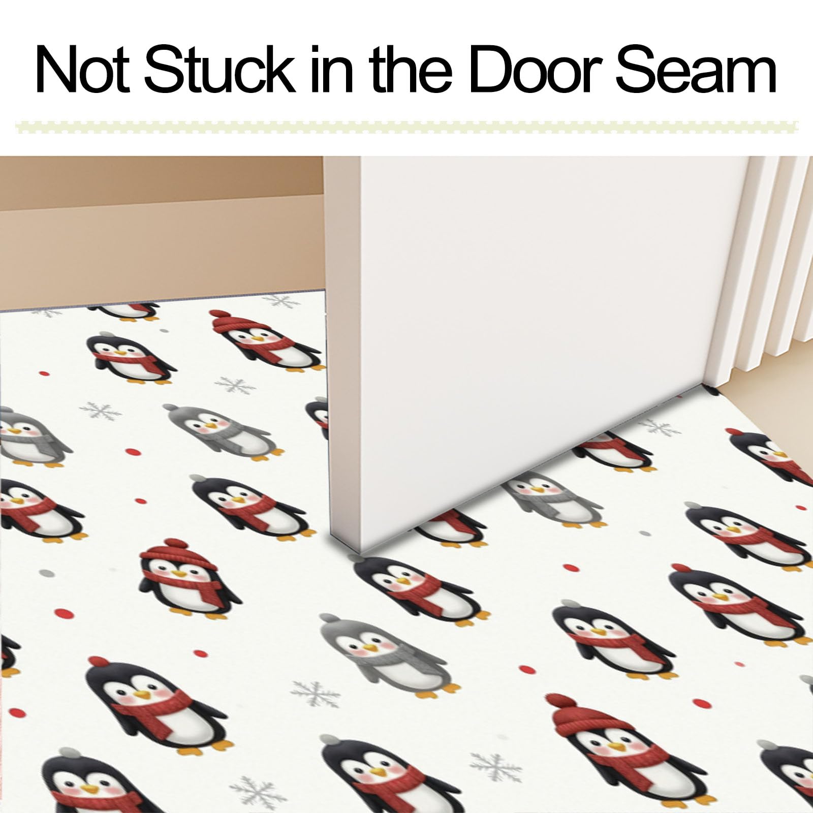 Fußmatte Innen Winterlicher Weihnachts, 60x120 cm | Rutschfester Waschbarer Fussmatte Weihnachtspinguin Kurzflor Weich Teppich Eingangsteppich, Sauberlaufmatte, Schmutzfangmatte, Leicht zu Reinigen