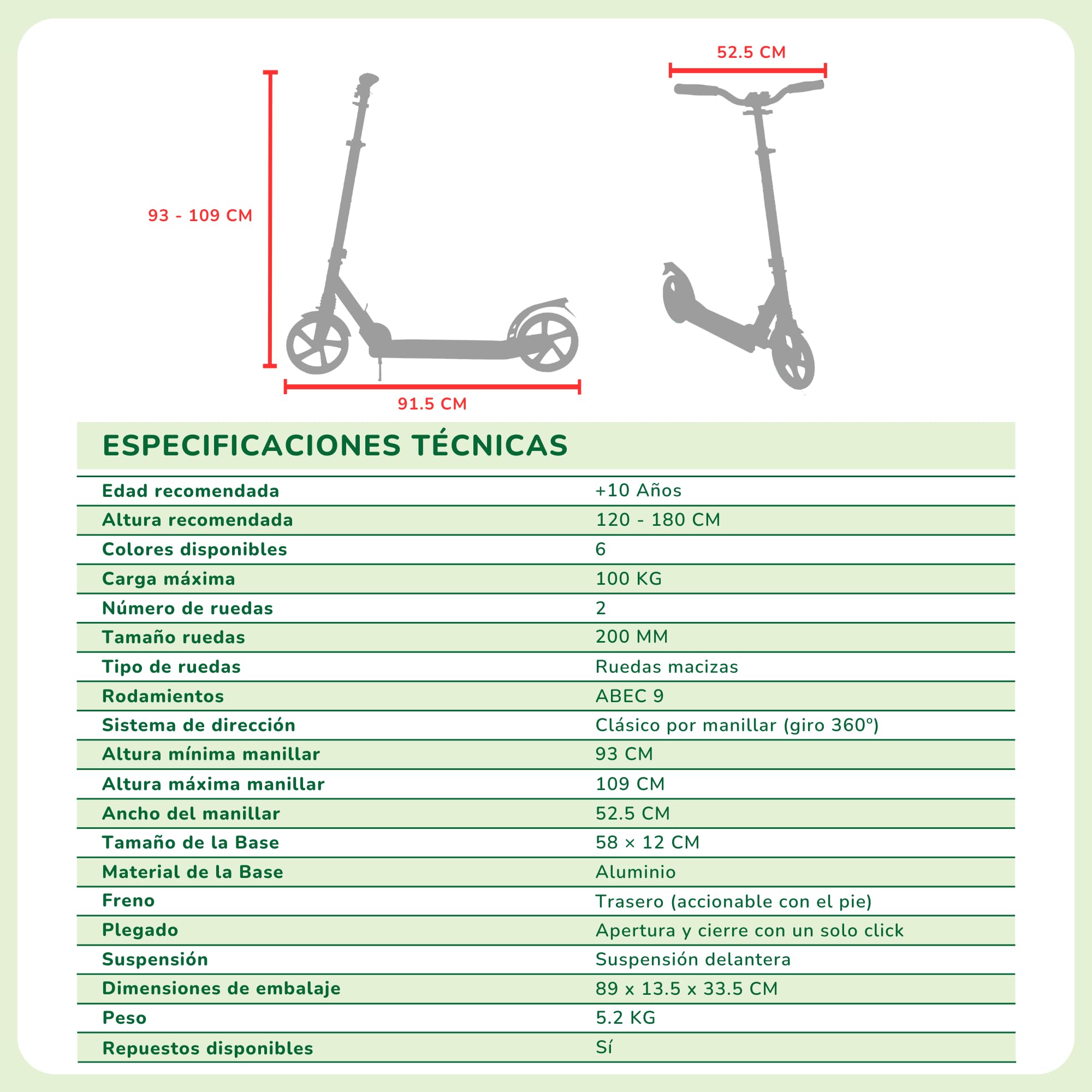 Patinete Ajustable con Suspensión para Niños +10 Años y Adultos
