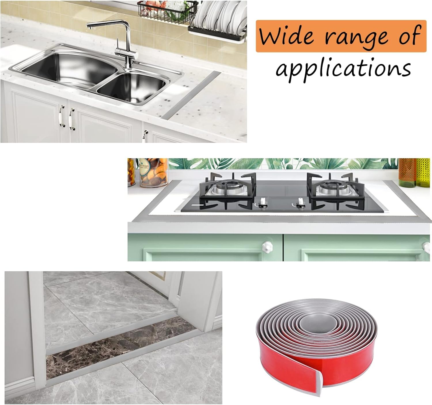 20Ft Self Adhesive Floor & Door Flat Transition Strip, 2" Wide Vinyl Floor Edging Trim Strip, Thresholds for Doorways Laminate Floor Gap Covering(Grey)