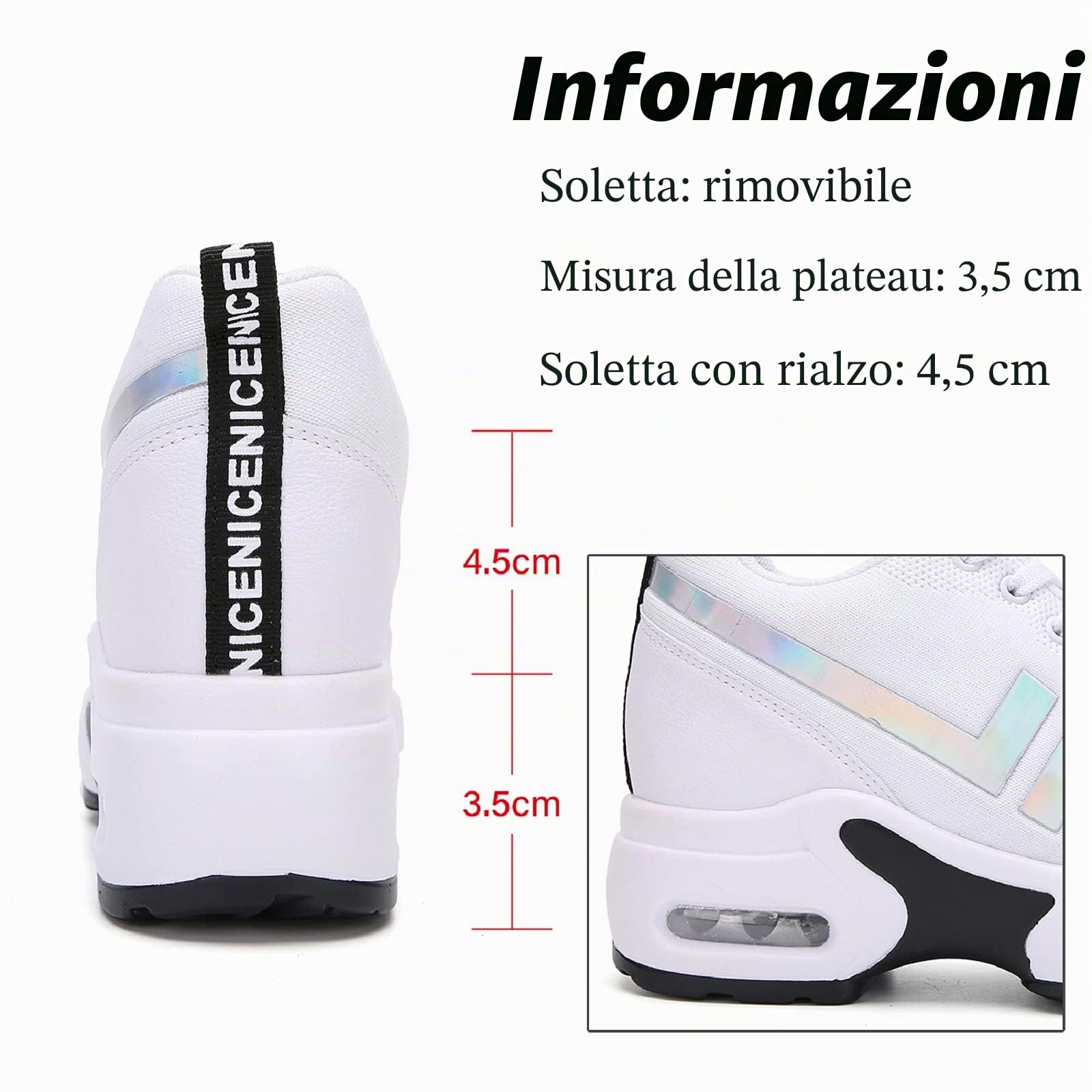 AONEGOLD Sneakers Donna Zeppa Scarpe da Ginnastica Sportive Running Fitness Casual Tacco Zeppa 8.5 CM