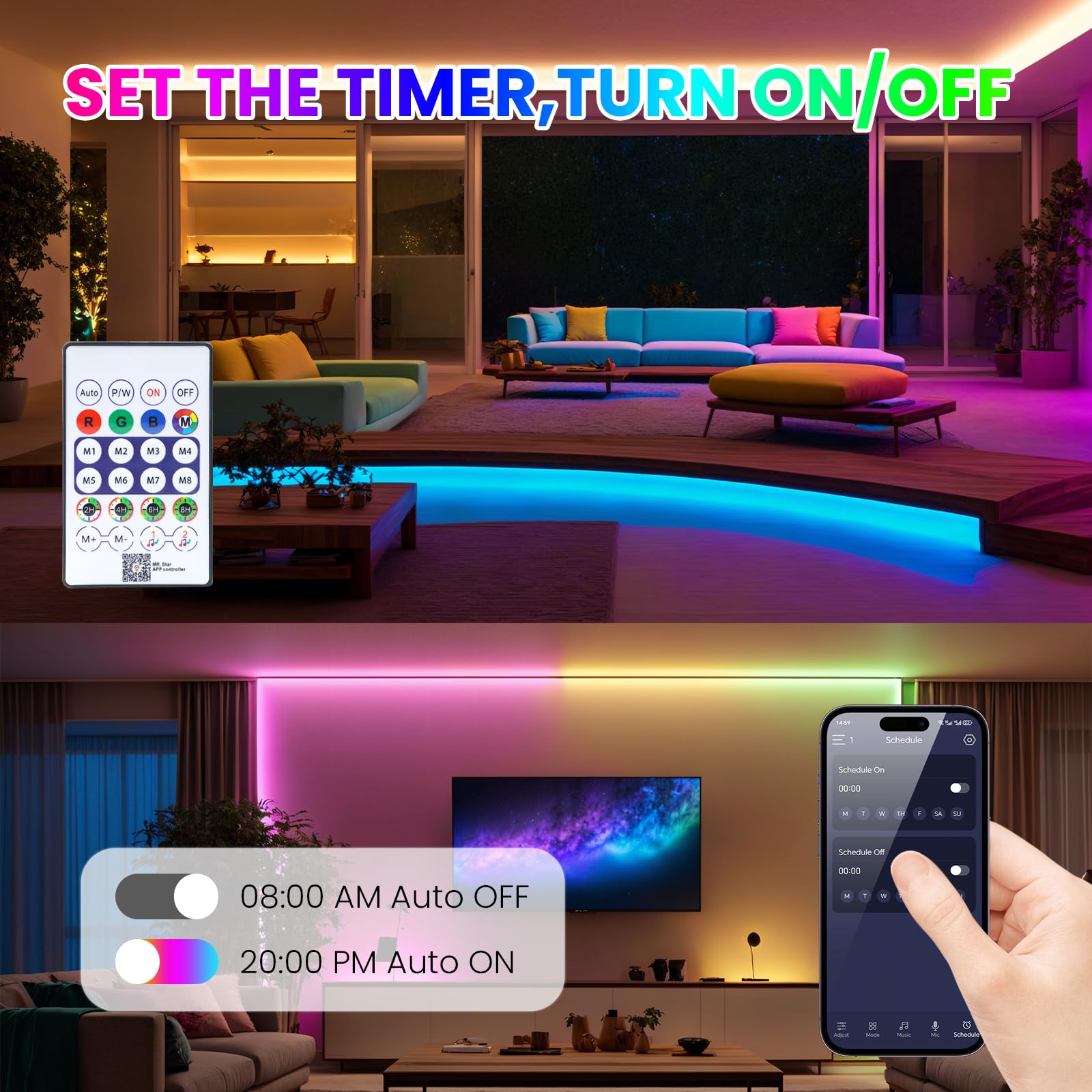 KISUFU Neon Striscia LED 5M, USB 5V RGB LED WS2812B, Impermeabile Neon LED Strisce Silicone con APP e Telecomando, Striscia Flessibile per la Decorazione, Esterna, Soggiorno, Camera da Letto