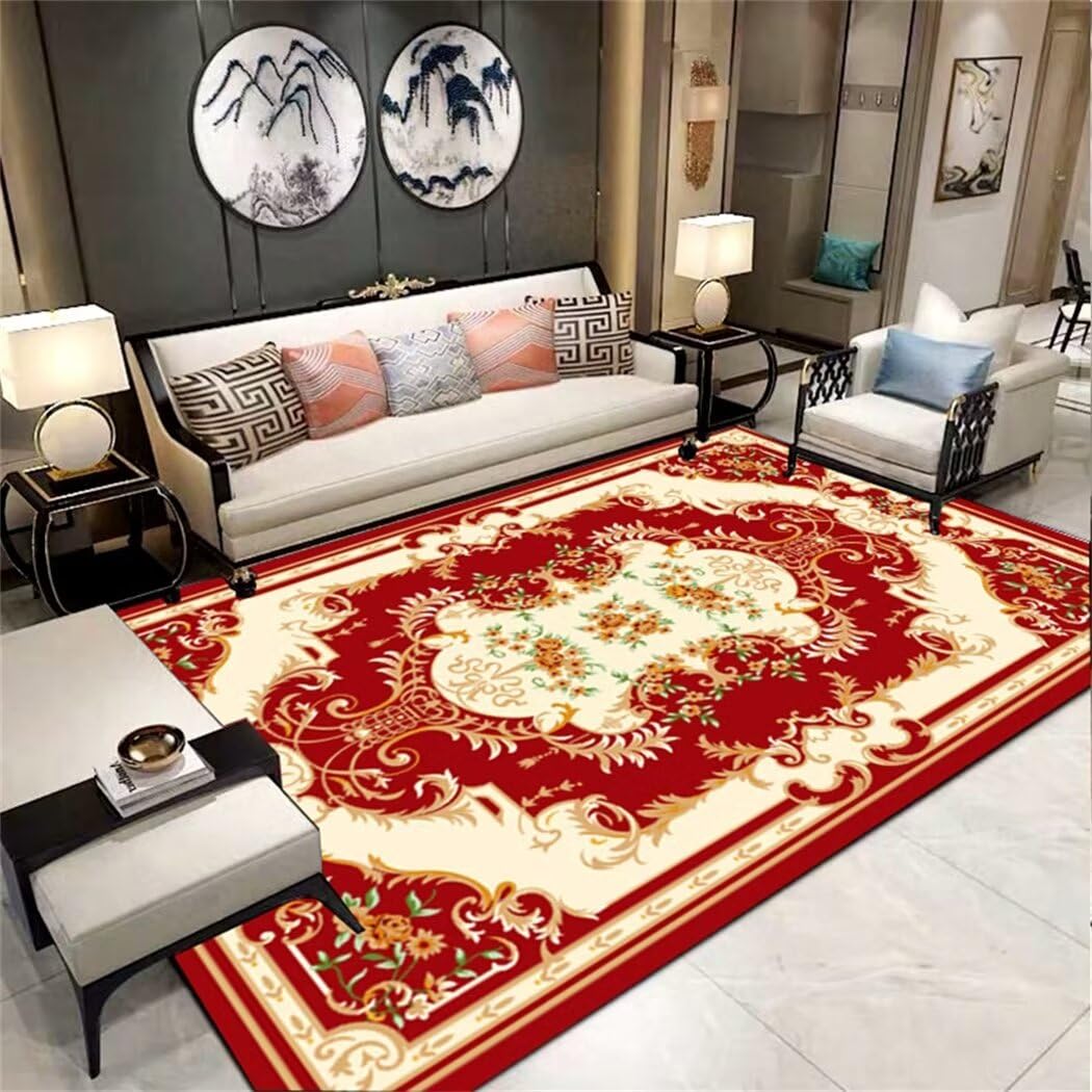 Tapis fille lavable imprimé rouge 100x150cm idéal pour l'entretien facile