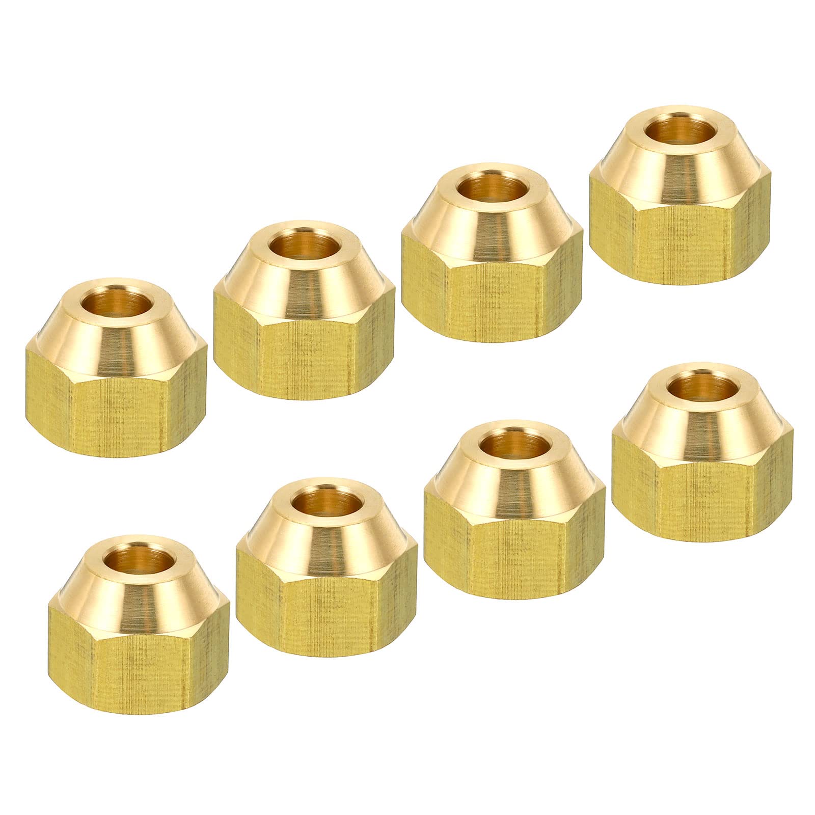 PATIKIL 1/4 SAE Thread Brass Flare Nut, 4 Pack 45 Degree Flared Tube Fitting Nut Hydraulic Pipe Fitting for Air Conditioner Water Gas Line, Glossy Surface