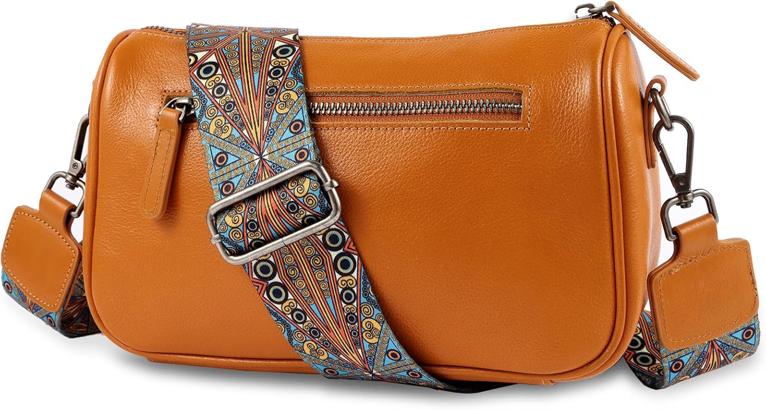 Dksongr Genuine Leather crossbody bag for Women-Leather purse Shoulder Handbag with Bohemian wide strap