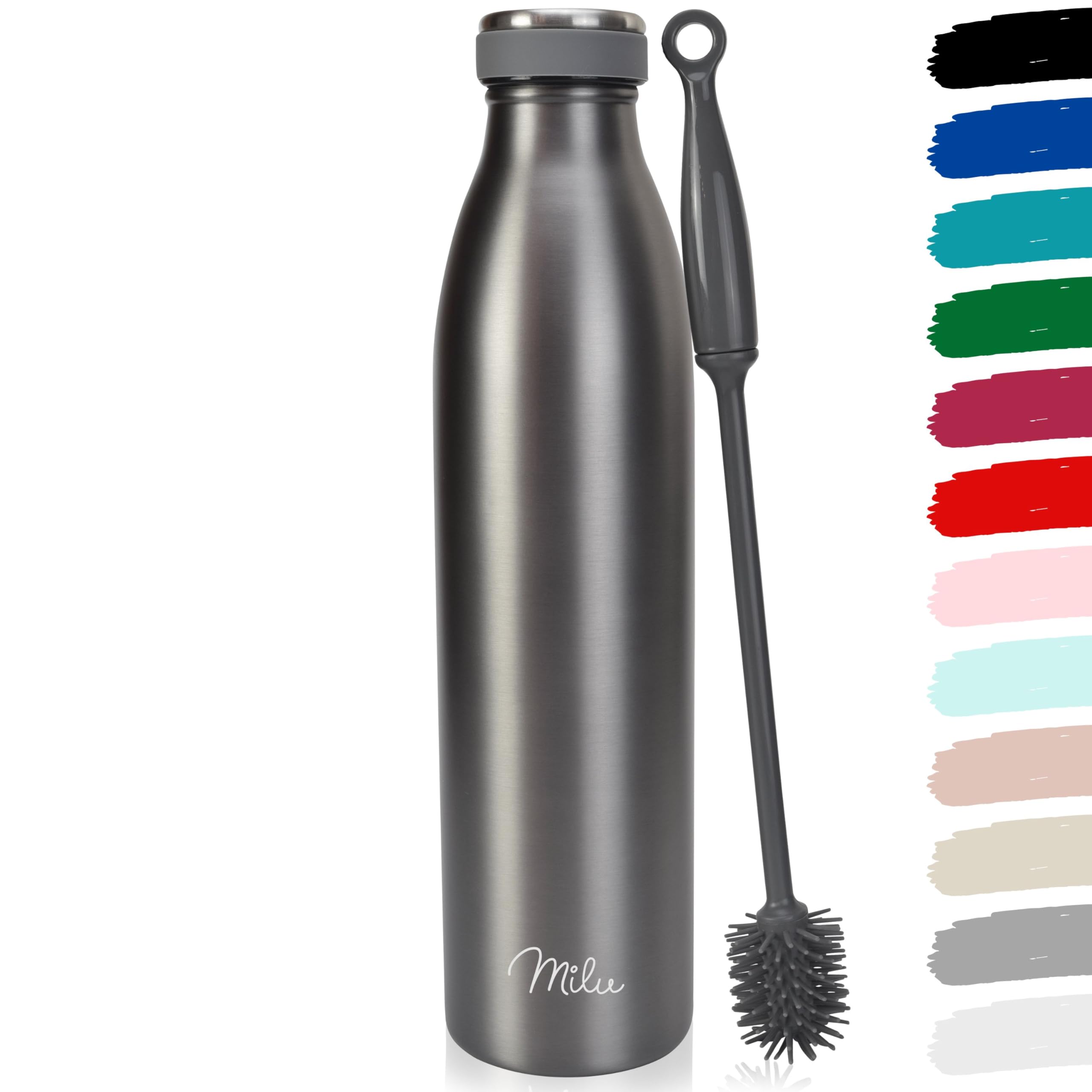 Milu Granite Grey Stainless Steel Drinking Bottle 1500 Ml - Insulated Thermo Flask For Water - Leak Proof, Insulated And Double Walled, Carbonated (, 1,5L)