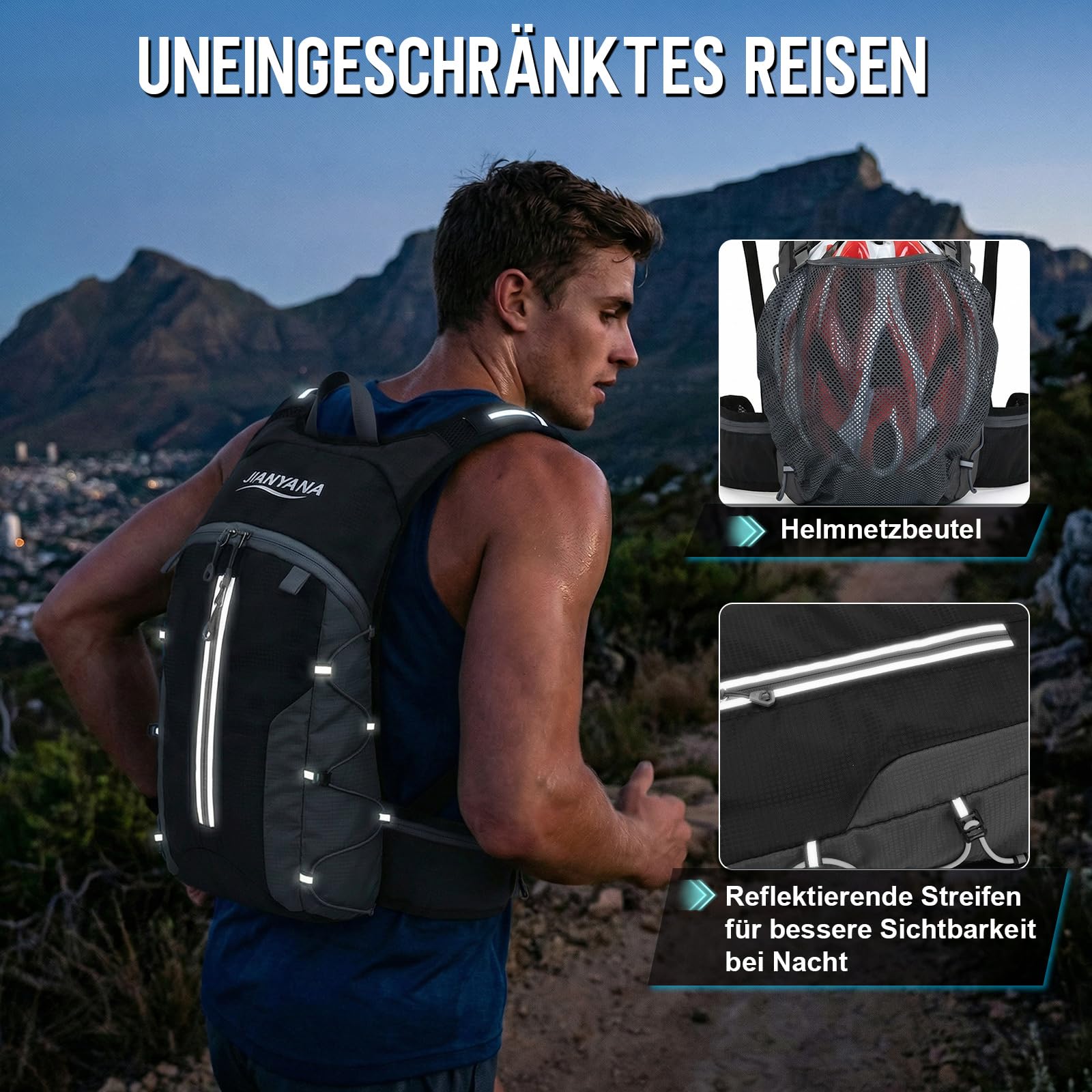 JIANYANA 2L Hydration Rucksack,Falbarer Trinkblasen-Rucksack,Helmtragesystem,Helmtasche aus Mesh,Ultraleichtes und atmungsaktives Design 550g Leichtgewicht,für Wandern,Radfahren,Laufen,Camping,Pendeln