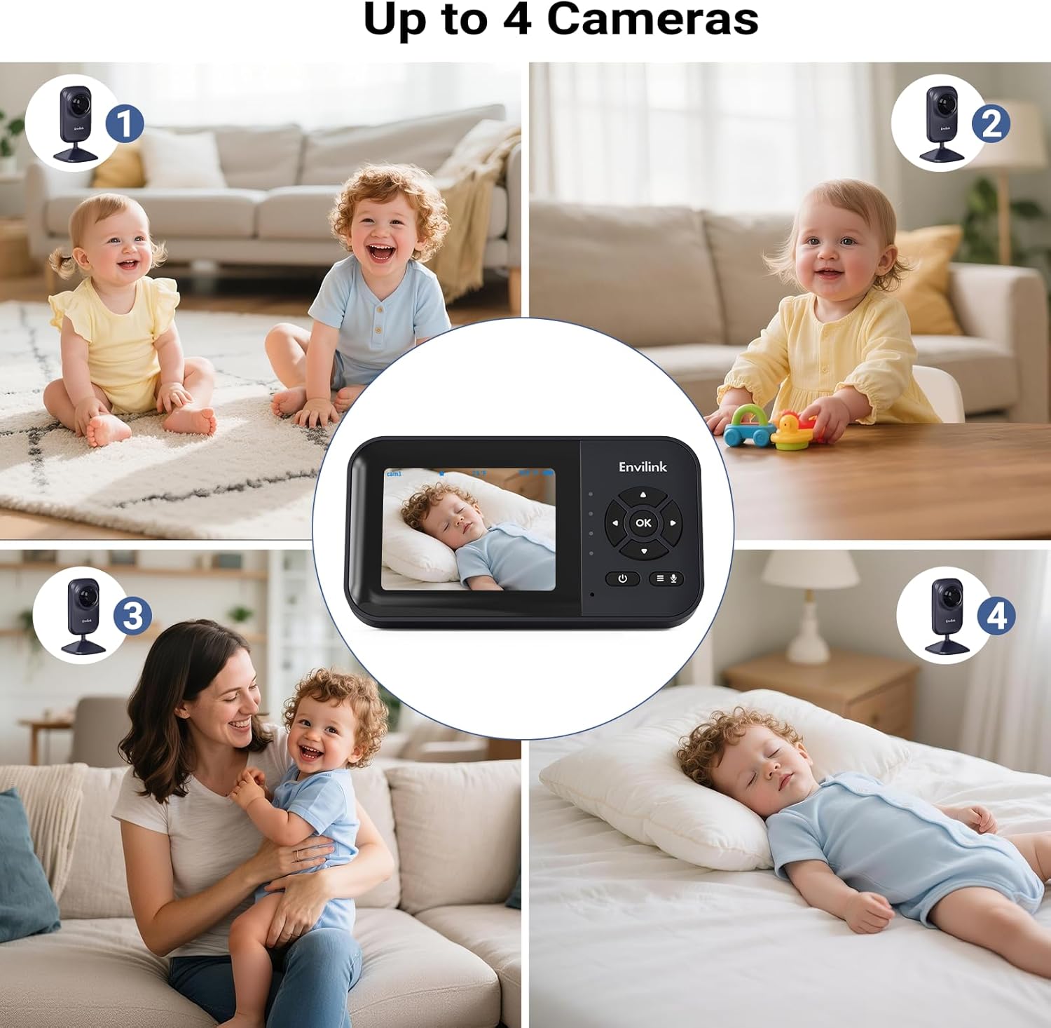 Video Baby Monitor with 2 Cameras, App Connectivity, 1200ft Range, Vox Mode, 2-Way Talk, Night Vision, Temperature Detection, Lullabies, Sound Detection, 2.8" IPS Screen