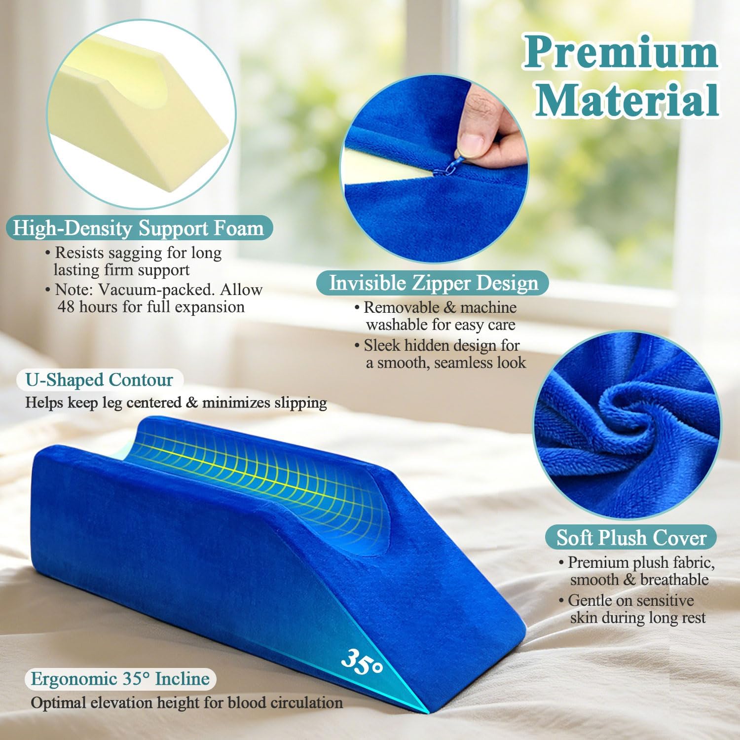 Leg Elevation Pillow for After Surgery, Leg Elevating Bed Wedge Pillow, Knee Surgery Recovery Equipment, Foam Leg Ankle Knee Pillows for Sleeping, Legs Foot Support for Blood Circulation, Swelling