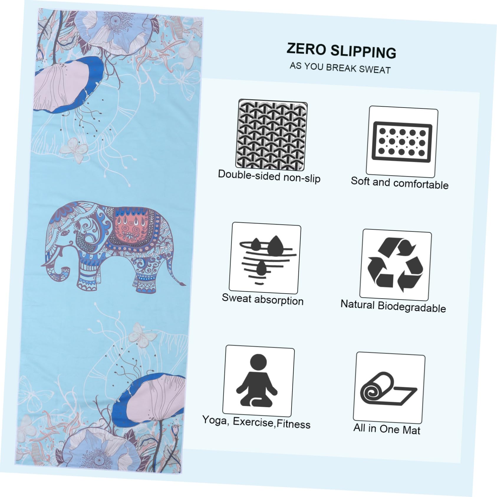 Tappeto Yoga Antiscivolo Doppia Faccia in Peluche Stampato Blu