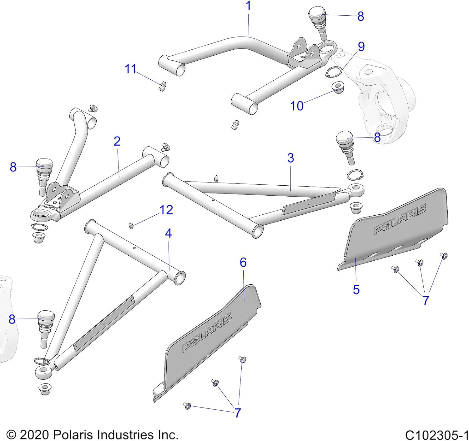 Polaris ATV Control Arm Weld, Lower, Right, Medium Gloss Medium Gloss Black, Genuine OEM Part 1020988-067, Qty 1