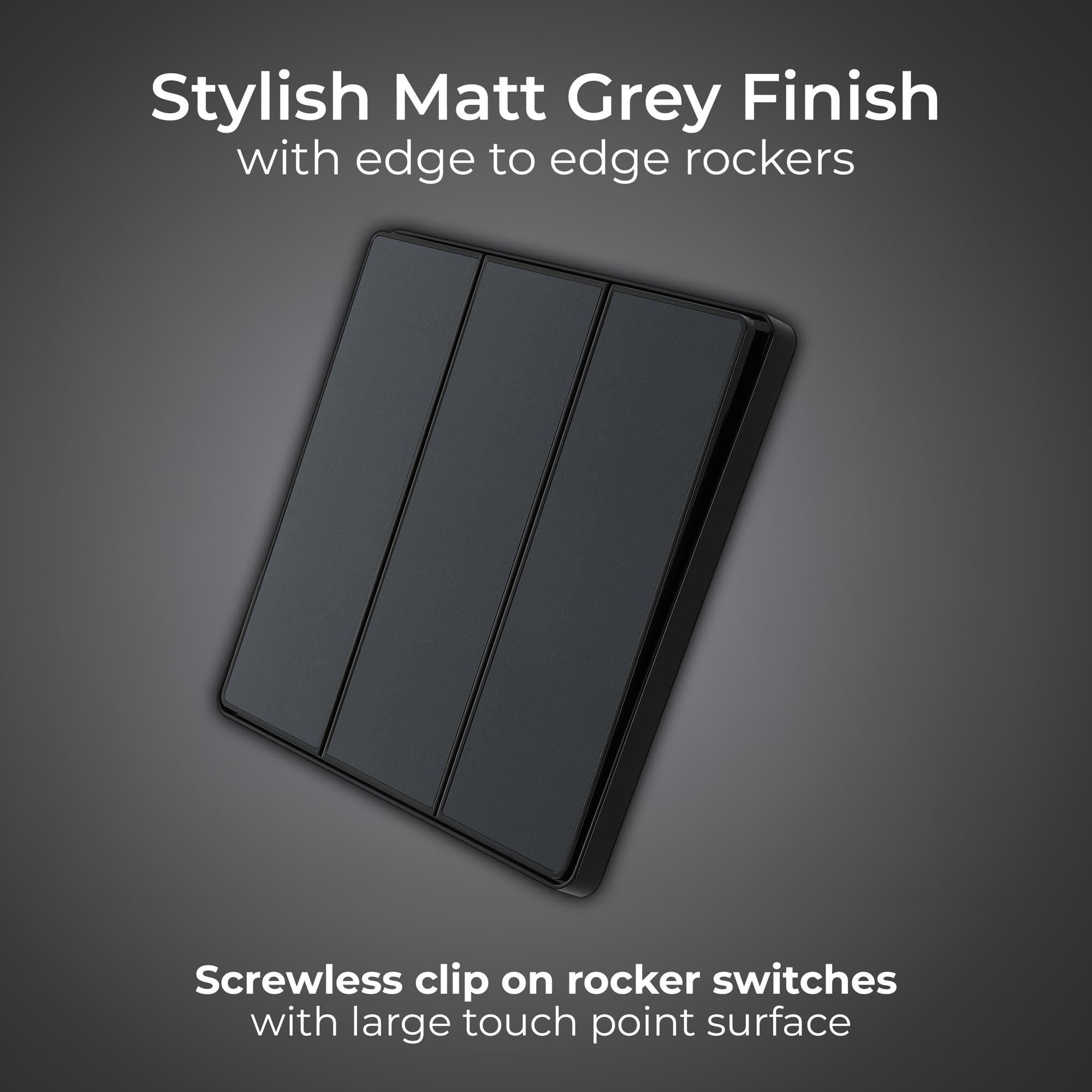 BG Electrical Triple Wall Light Switch, 2-Way, Edge-to-Edge Rockers, Screwless Appearance, Round Edges, Evolve, Matt Grey - Image 2