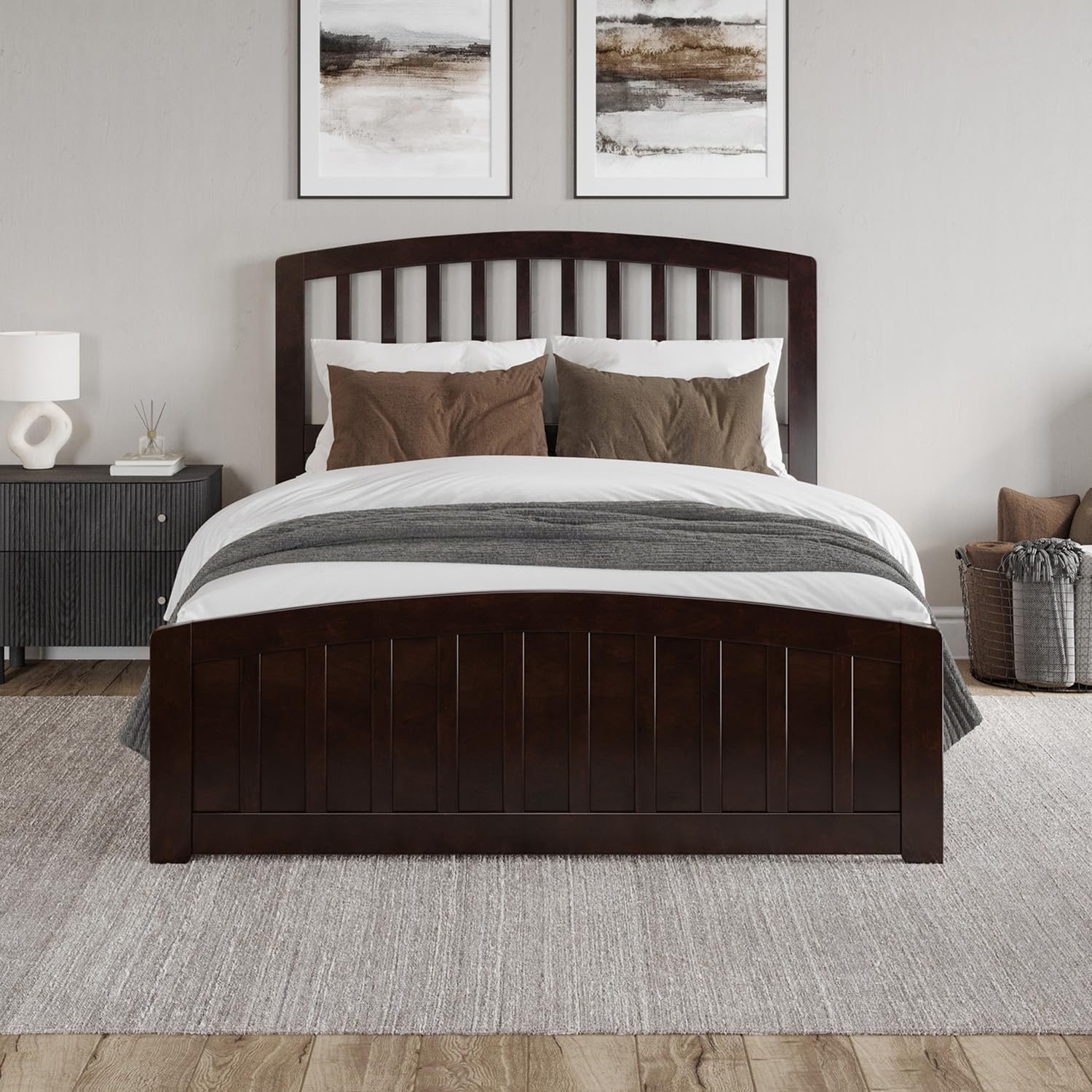 HomeStock Full Solid Wood Low Profile Platform Bed with Matching Footboard in Espresso