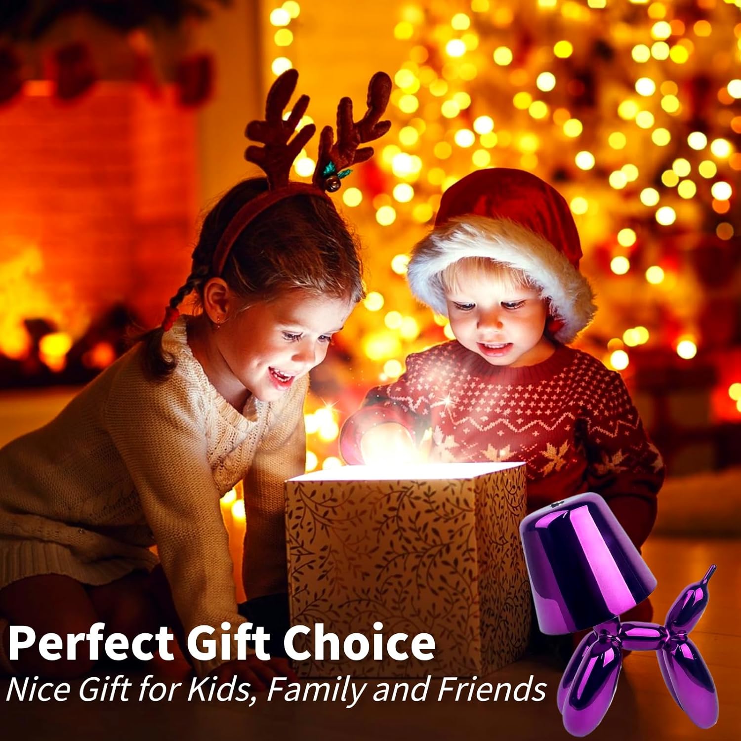 Balloon Dog Statue Table Lamp, Cordlsss Cute Decor Lamp Balloon Animal Rechargeable Desk Lamp 3 Color Dimmable Touch Bedside Lamp for Home, Office, Bedroom, Living Room (Purple)