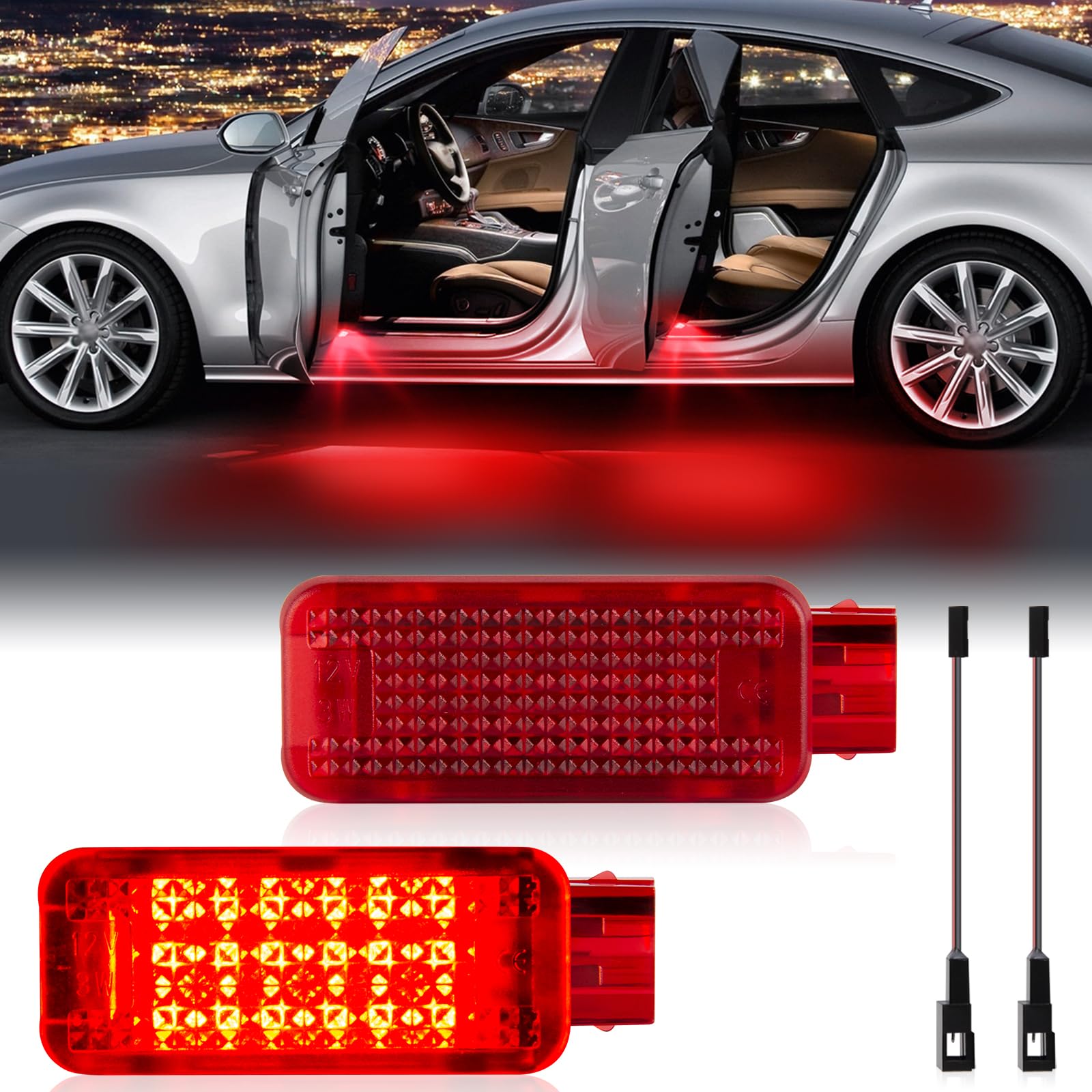 2 Moduli LED Per Illuminazione Portiera Auto &ndash; Luce Bianca/Rossa, Effetto Welcome