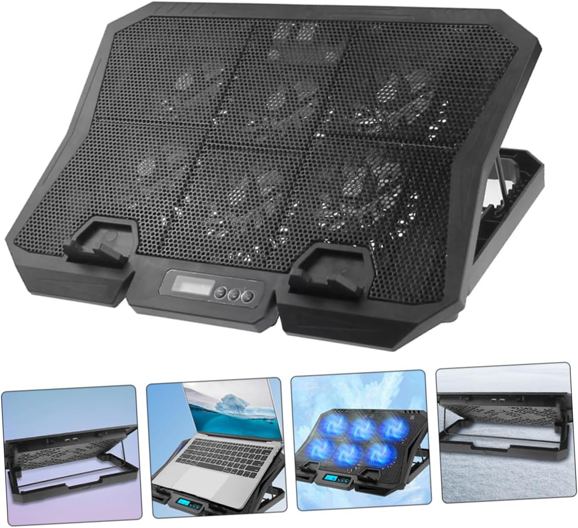 Laptop Cooling Pad 15.6-inch Laptop Fan Cooling Stand Quiet Airflow Base Suitable for Gaming and Office Use with Adjustable Speed Blue LED