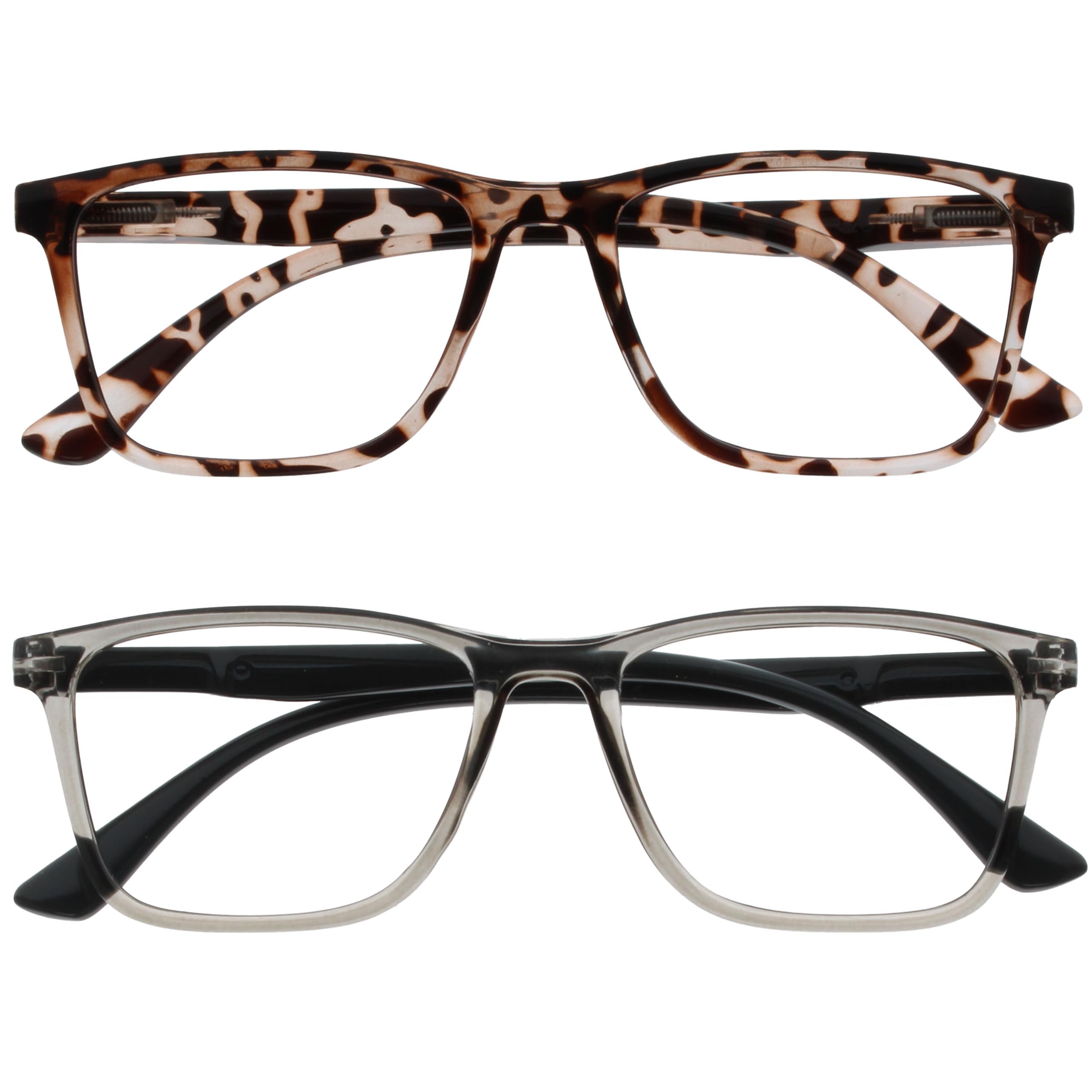 OPULIZE NYX Blue Light Blocking Reading Glasses - Anti-Glare Computer and Gaming Eyewear - 2 Pack - UV and Eyestrain Protection - Rectangular Frame - Brown Grey - Men Women - + 0.00