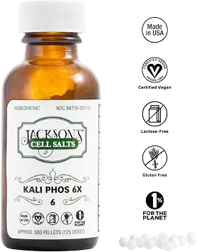 Jackson's #6 Cell Salt Kali Phos 6X (500 Pellet Bottle) Certified Vegan, Lactose-Free Schuessler Tissue Salt Kali Phosphoricum 6X (Made in the USA)