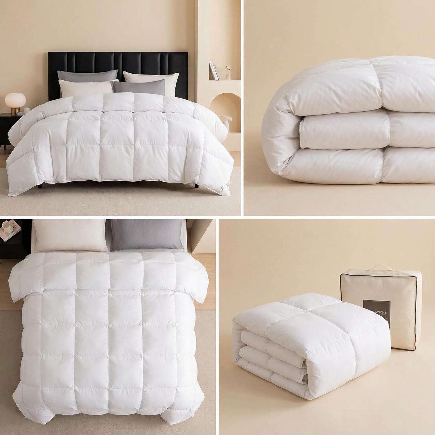 Juwenin Home Comforter Set - 3 Pieces Box Stitched Comforters, Soft Bed Set for All Seasons, Lightweight Bedding Sets with 1 Down Alternative Comforter and 2 Pillow Shams (White, King)
