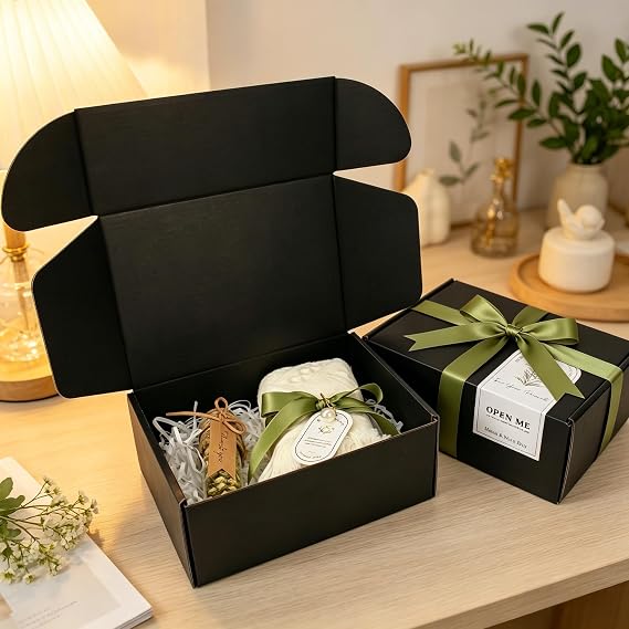 6Pack Small Cardboard Boxes,20x14x8cm Black Gift Packing Boxes Corrugated Cardboard Shipping Boxes for Business, Posting, Storing or Gift