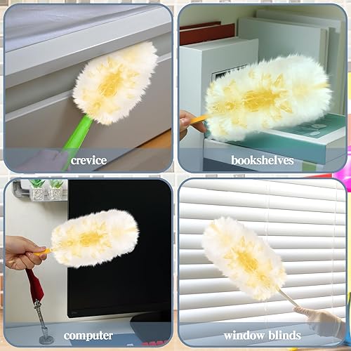 Miniatura 5 de Vesici 300 piezas de repuesto de plumero compatibles con plumeros Swiffer, repuesto desechable a granel grueso con 1 mango resistente para limpieza,
