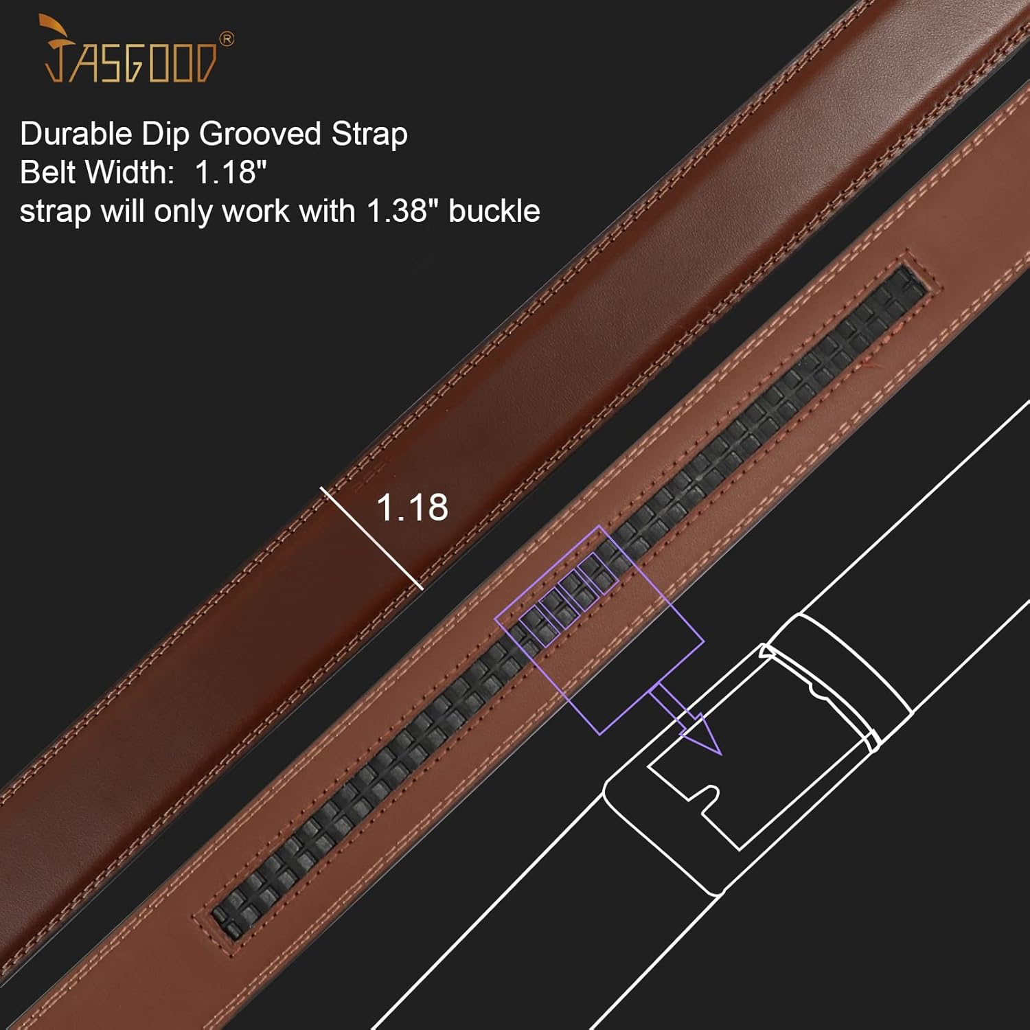 JASGOOD Ratchet Belt Replacement Strap 1 1/8", Leather Belt Strap for 35MM Slide Click Buckle - Image 2