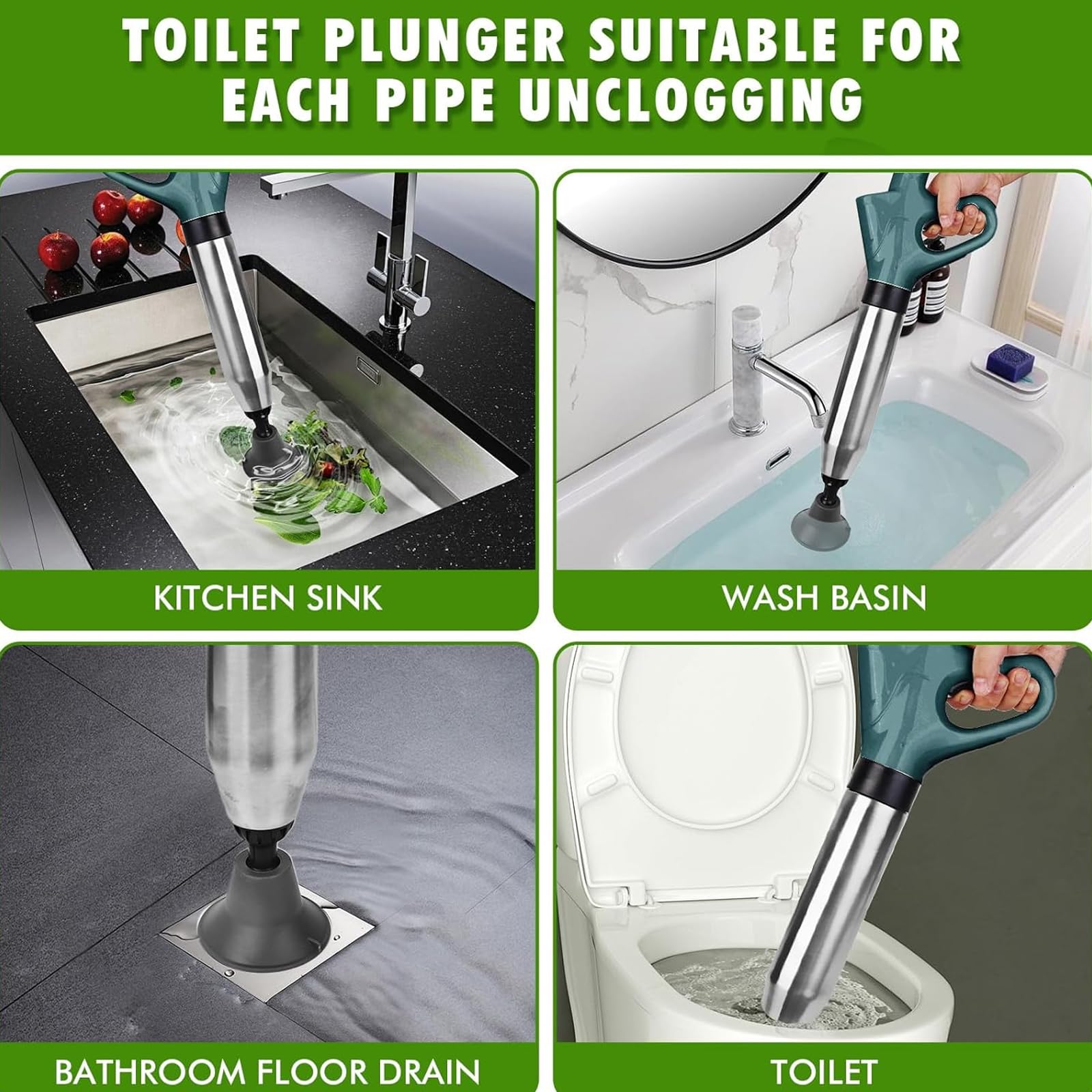 Limpiador de tuberías de presión de aire, 8 KPa, 3 cabezales para lavabo, mantenimiento de desagües de ducha, eliminador de obstrucciones para lavabos