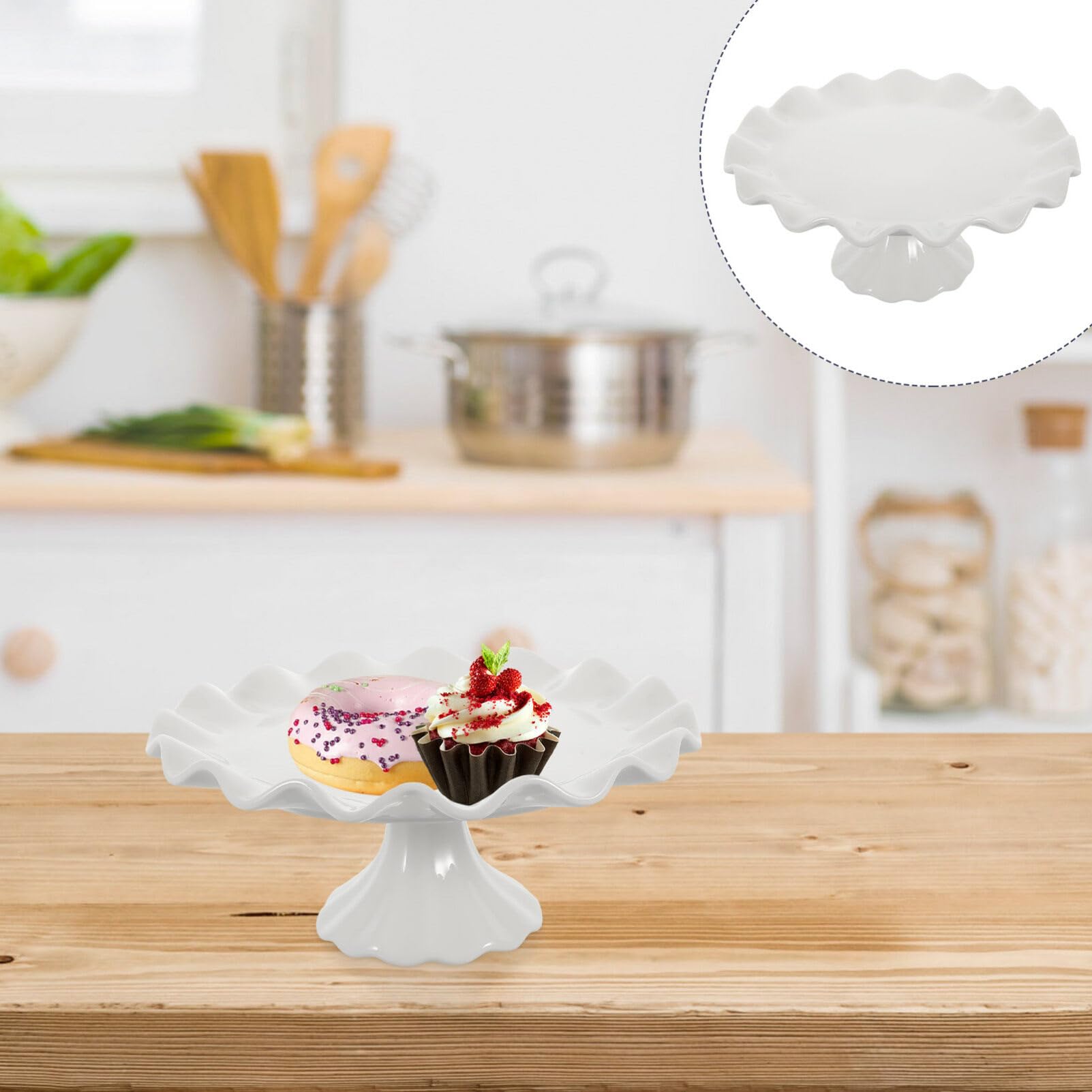 Ciieeo Alzata Per Torta in Ceramica Bianca 7.48 Pollici Supporto Decorativo Per Dolci Con Design a Onde Multifunzionale Per Frutta Dessert Snack Uso Casa E Feste