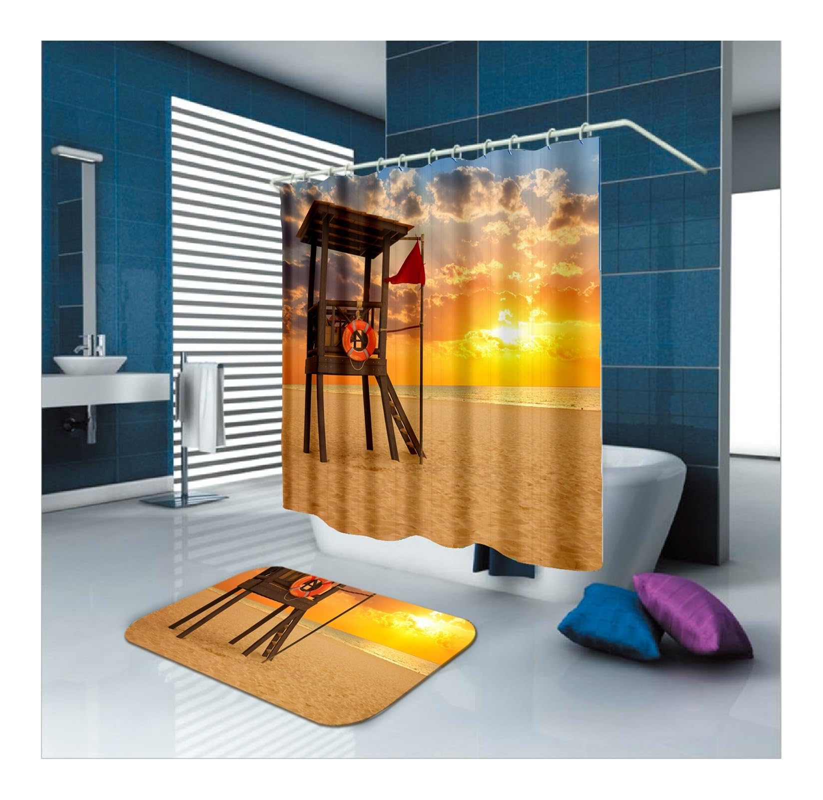 Rideau de douche anti éclaboussures polyester lavable jaune 165x200
