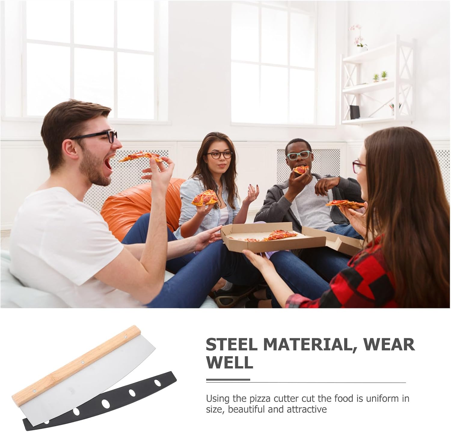 Creative Pizza Cutter with Wood Handle and Protective Cover, Stainless Steel Multipurpose Kitchen Baking Tool for Home Pizza Oven Use