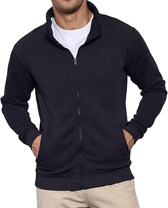 Amazon.com: BRAPRO Men's Full Zip Up Sweatshirt No Hood Hoodies Casual ...