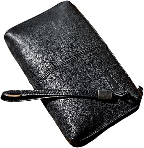 Mens Purse Retro Leather Handbag MEN'S Long Money Baotou Layer Zipper Wallet Clutch Bag