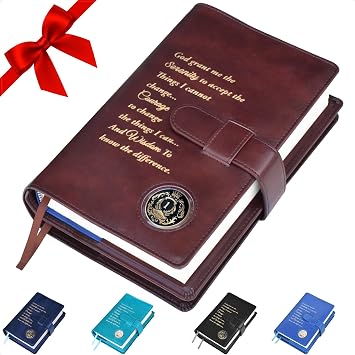 GALILEO Double AA Big Book Cover & 12 Steps & 12 Traditions | AA Gift | Alcoholics Anonymous | PU Leather | Coin Holder | AA Book Covers for Hardcover Serenity Prayer/Coin Pocket/Brown